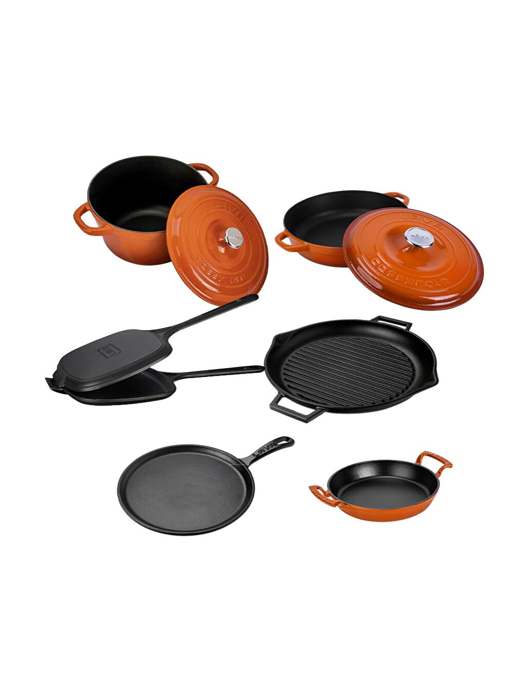 LAVA Turuncu Döküm 6x Trendy Serisi 9 Parça Tencere & Tava Seti - 2