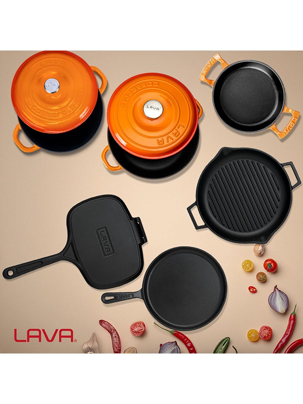 LAVA Turuncu Döküm 6x Trendy Serisi 9 Parça Tencere & Tava Seti - 7