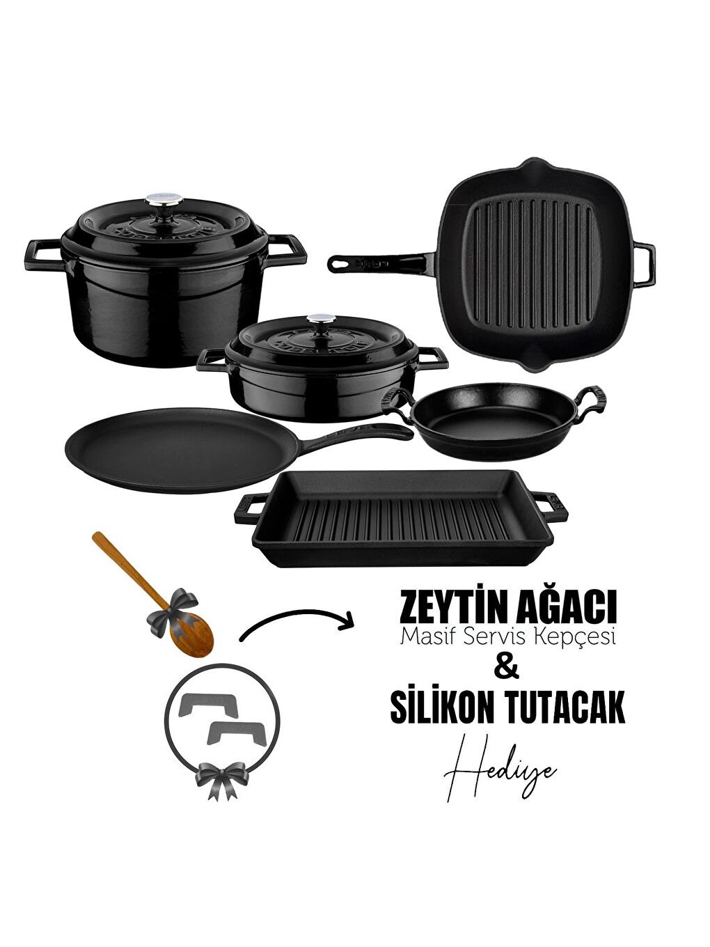 LAVA Siyah Döküm 6x Trendy Serisi 8 Parça Tencere & Tava Seti