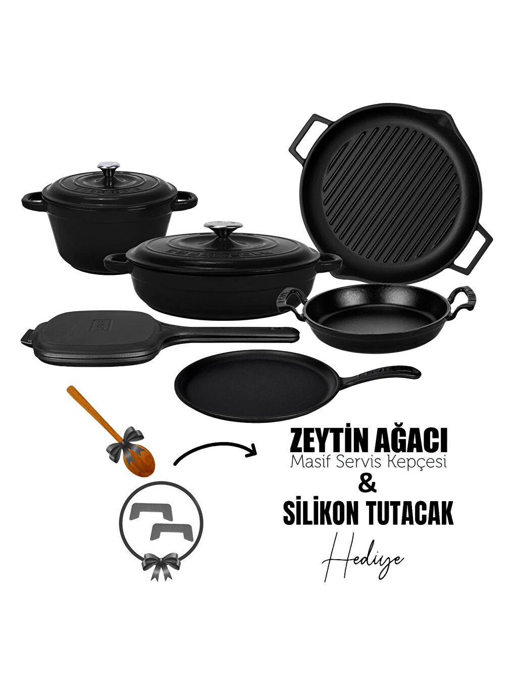 LAVA Siyah Döküm 6x Trendy Serisi 9 Parça Tencere & Tava Seti