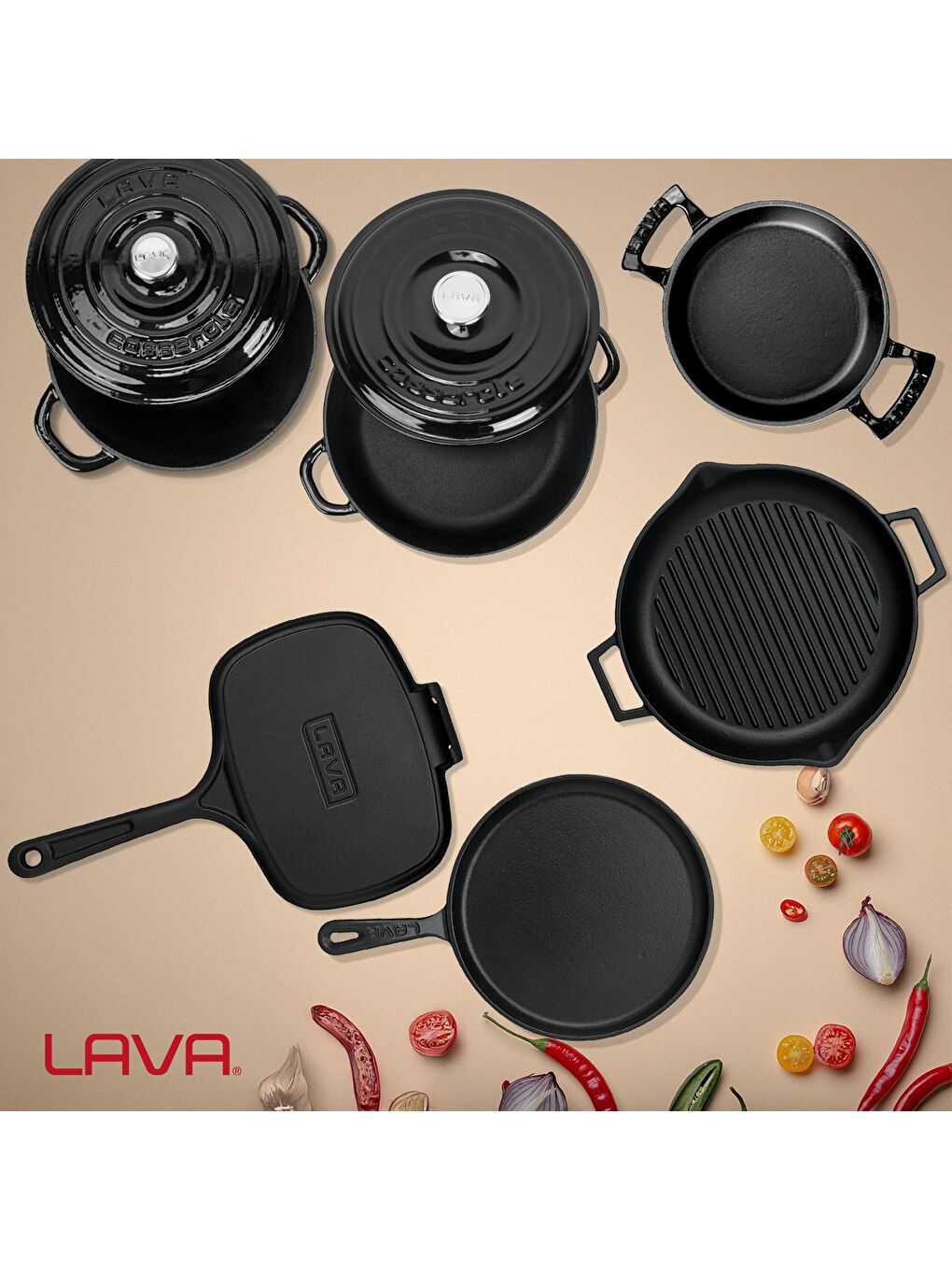 LAVA Siyah Döküm 6x Trendy Serisi 9 Parça Tencere & Tava Seti - 7