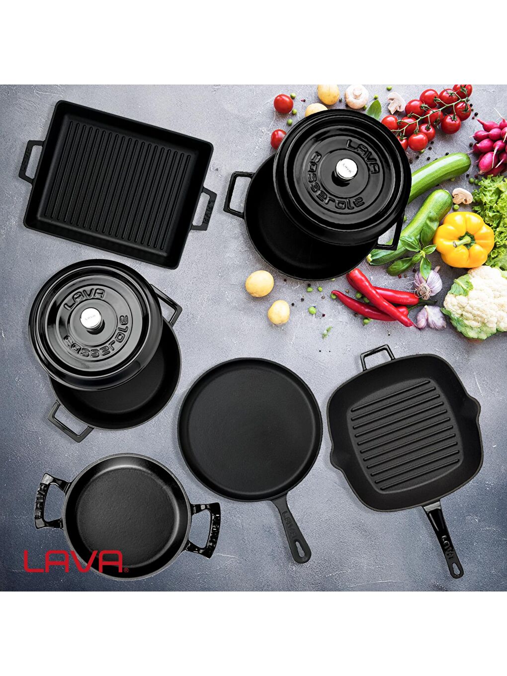 LAVA Siyah Döküm 6x Trendy Serisi 8 Parça Tencere & Tava Seti - 7