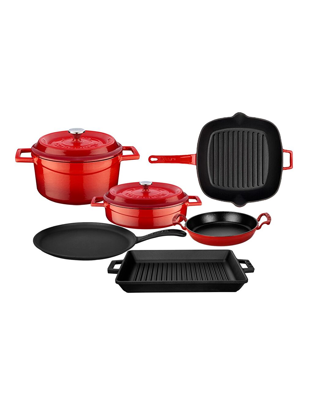 Kırmızı Döküm 6x Trendy Serisi 8 Parça Tencere & Tava Seti-1