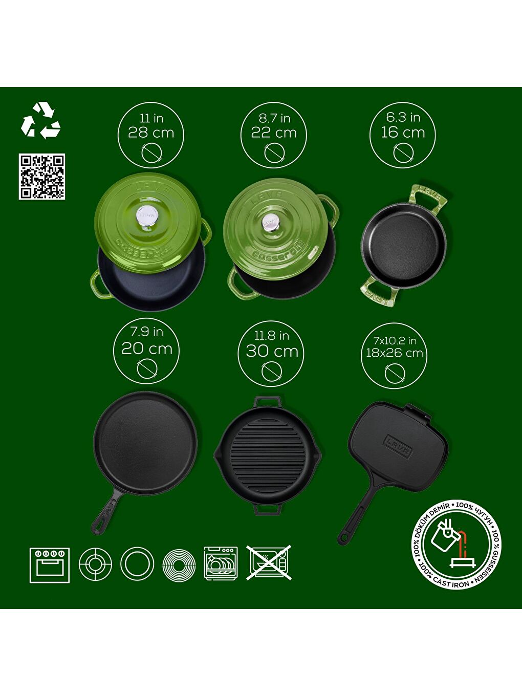 Yeşil Döküm 6x Trendy Serisi 9 Parça Tencere & Tava Seti-4