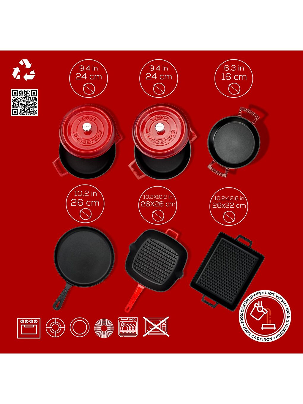 Kırmızı Döküm 6x Trendy Serisi 8 Parça Tencere & Tava Seti-4