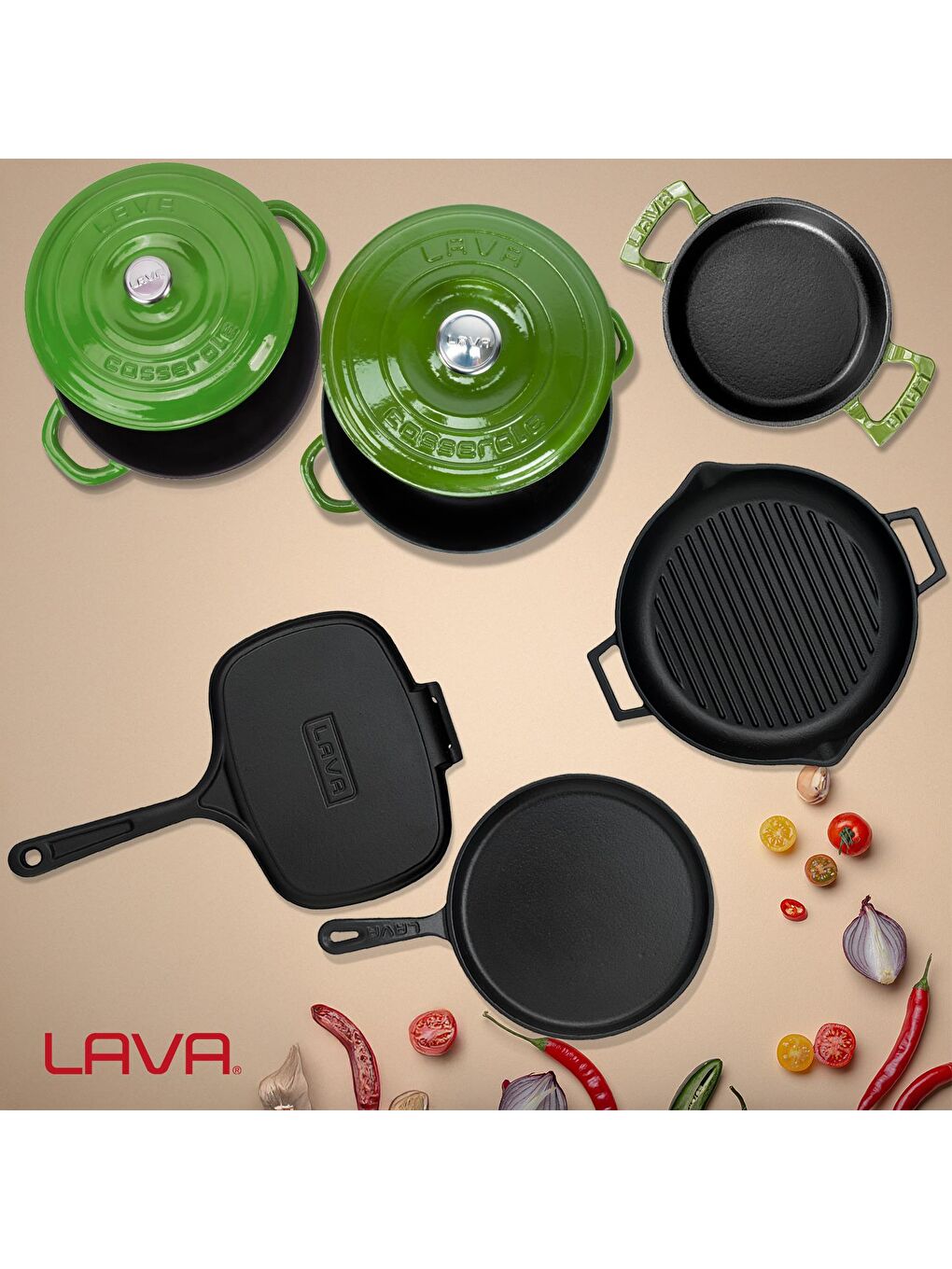 Yeşil Döküm 6x Trendy Serisi 9 Parça Tencere & Tava Seti-7