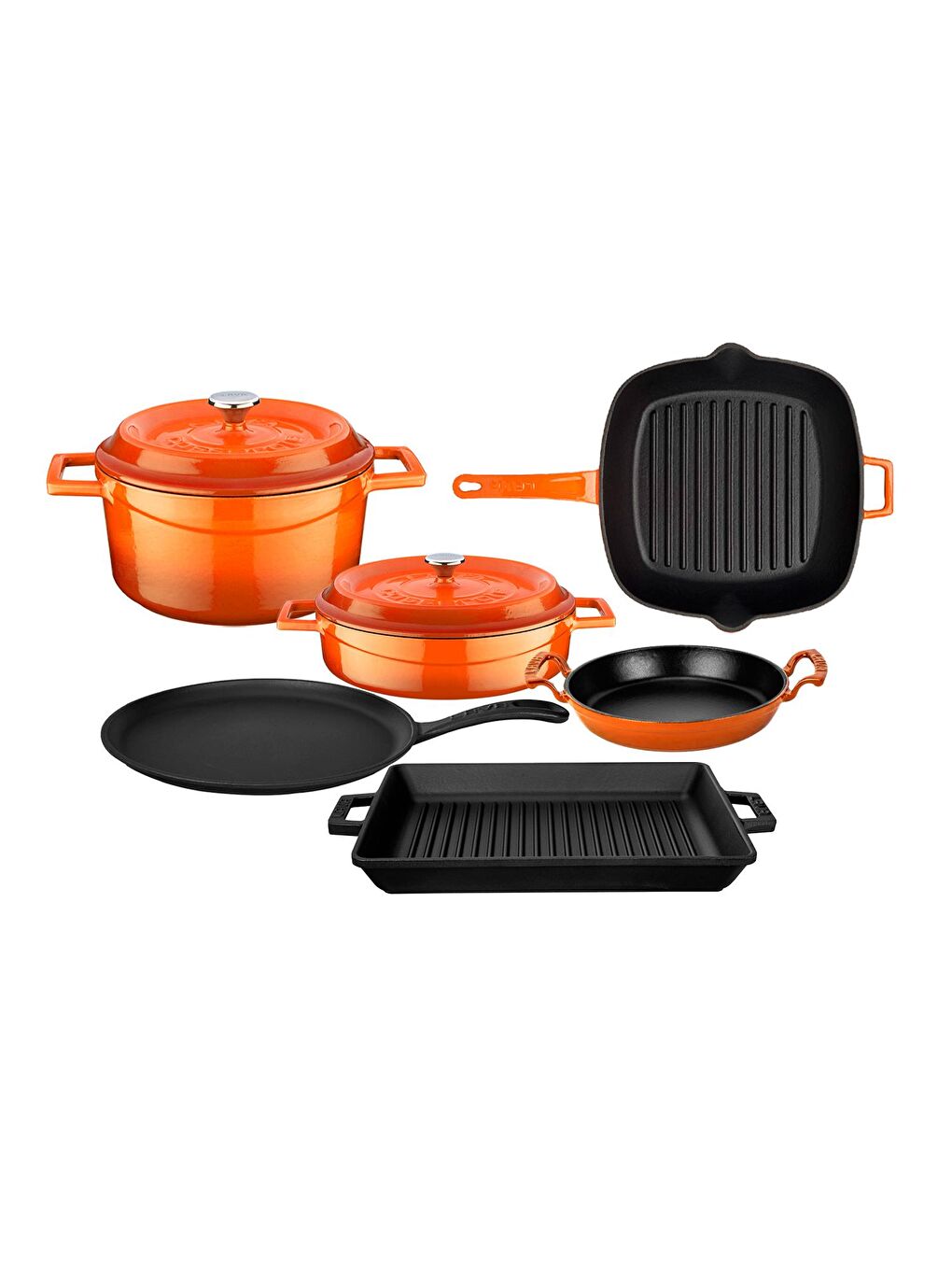 Turuncu Döküm 6x Trendy Serisi 8 Parça Tencere & Tava Seti-1