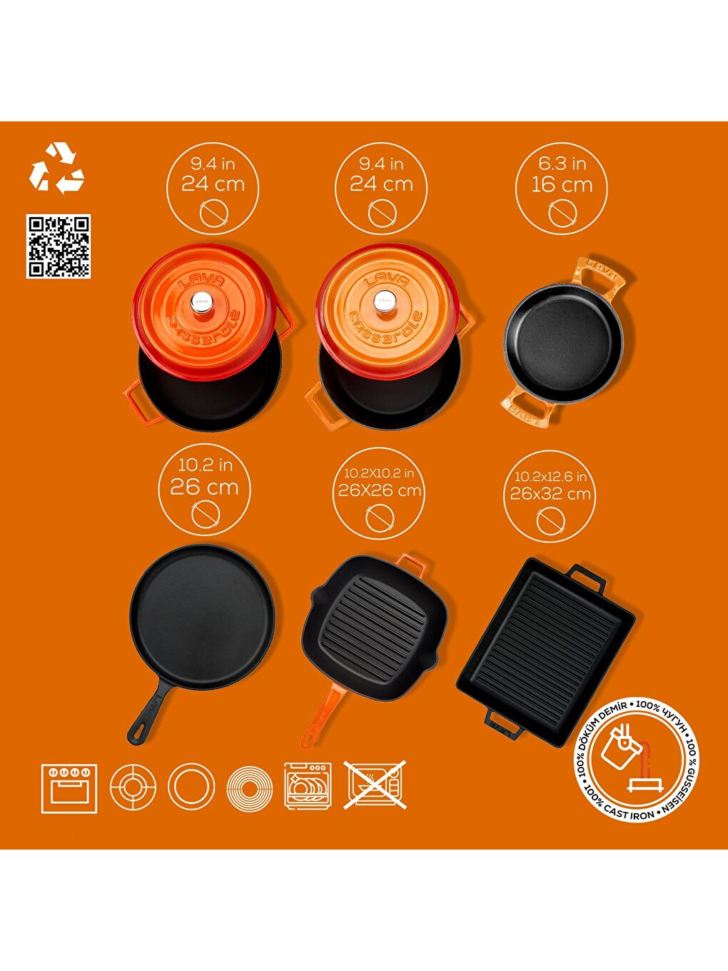 Turuncu Döküm 6x Trendy Serisi 8 Parça Tencere & Tava Seti-4