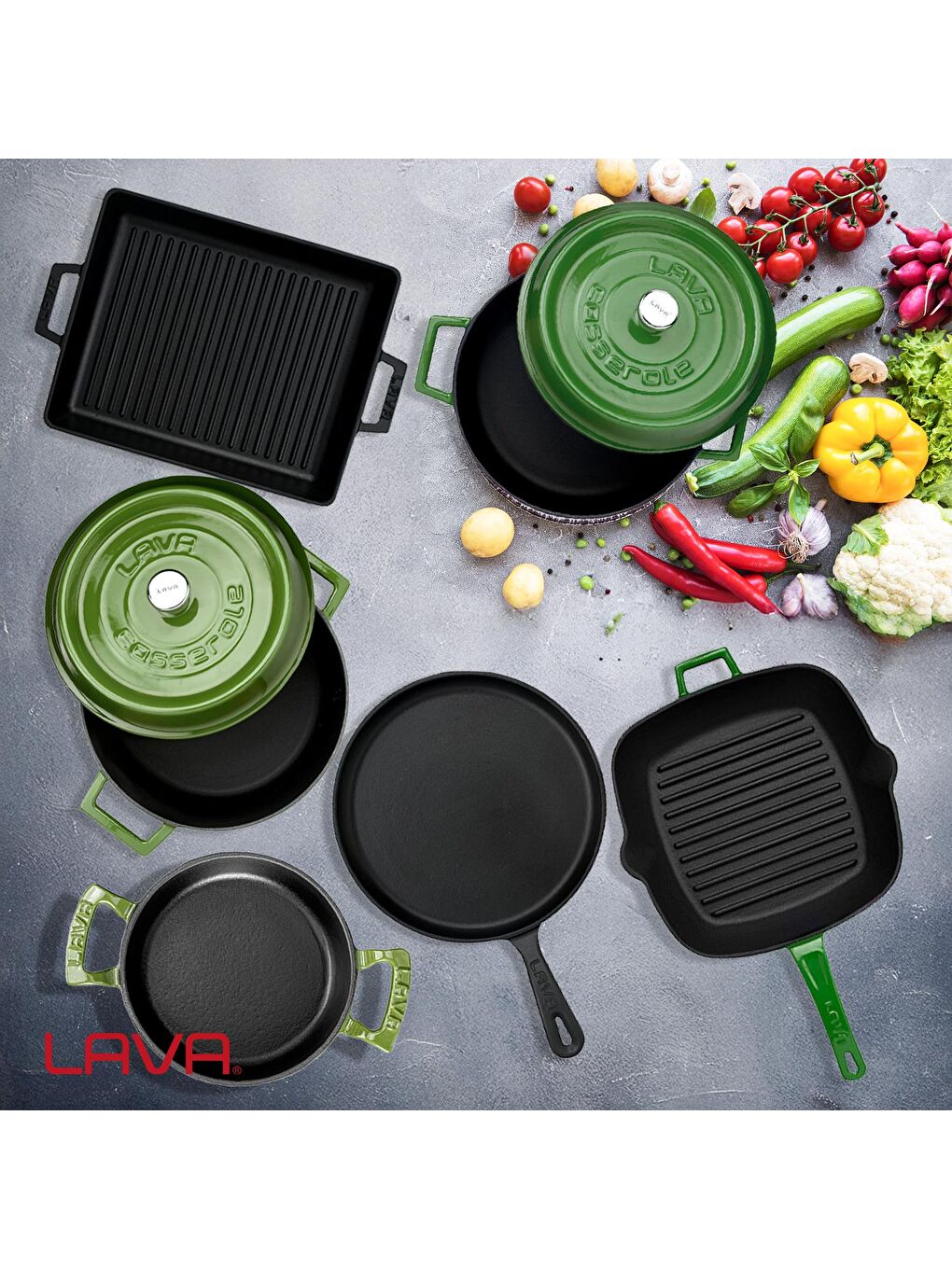 LAVA Yeşil Döküm 6x Trendy Serisi 8 Parça Tencere & Tava Seti - 7