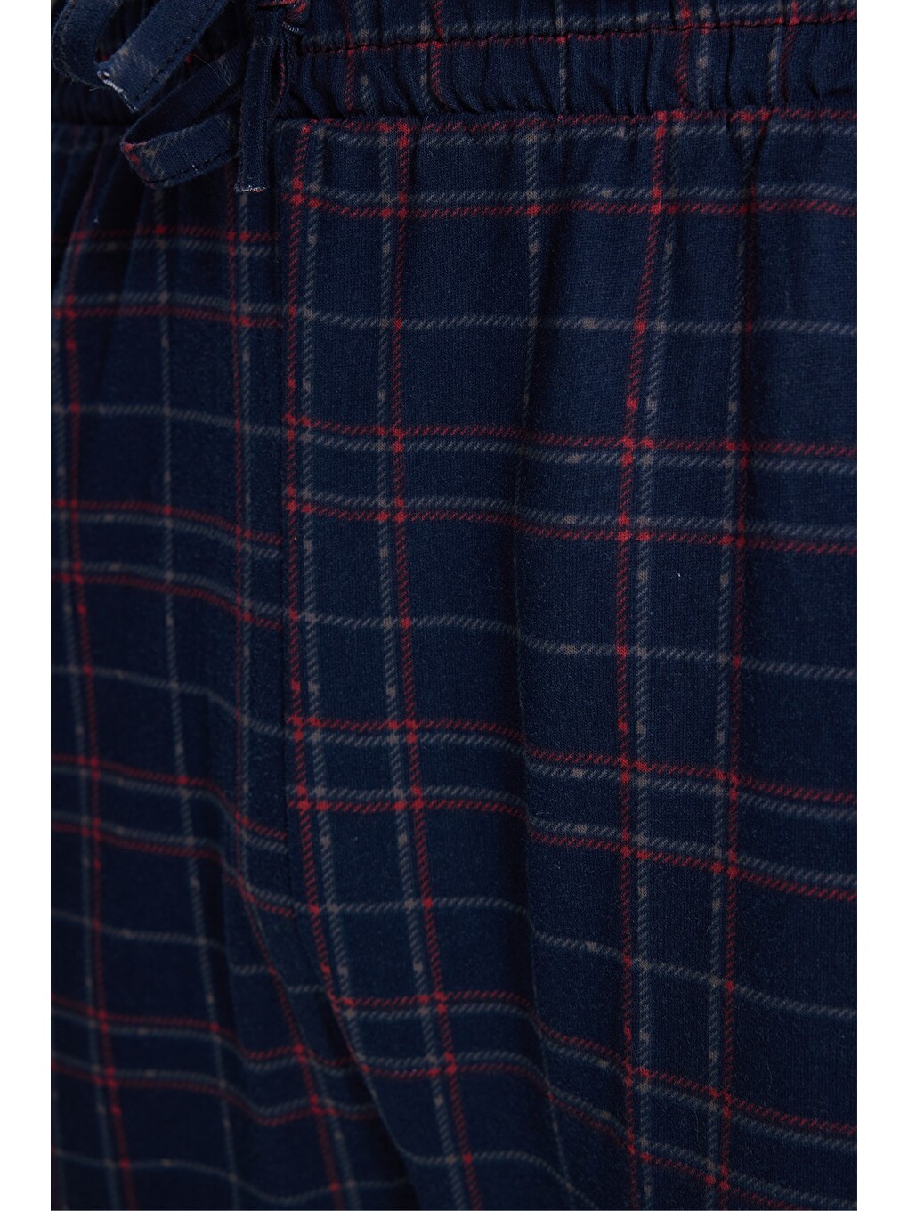 Erkek Standart Fit Normal Kesim Pamuklu Kareli Beli Bağcıklı Cepli Lacivert Pijama Altı-3