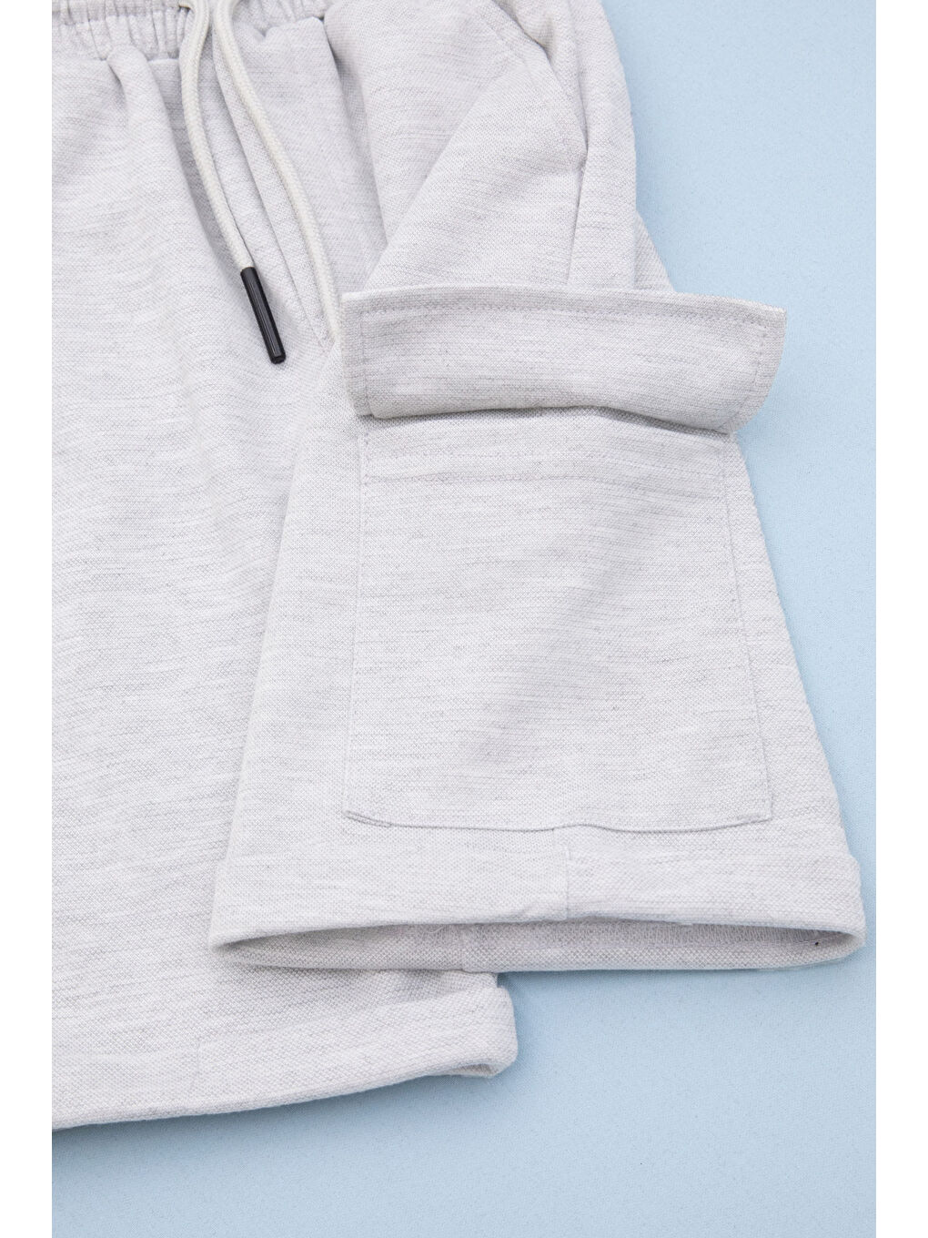 Açık Gri Beli Lastikli Jogger Kumaş Tek Kargo Cepli Erkek Çocuk Şort 21173-3