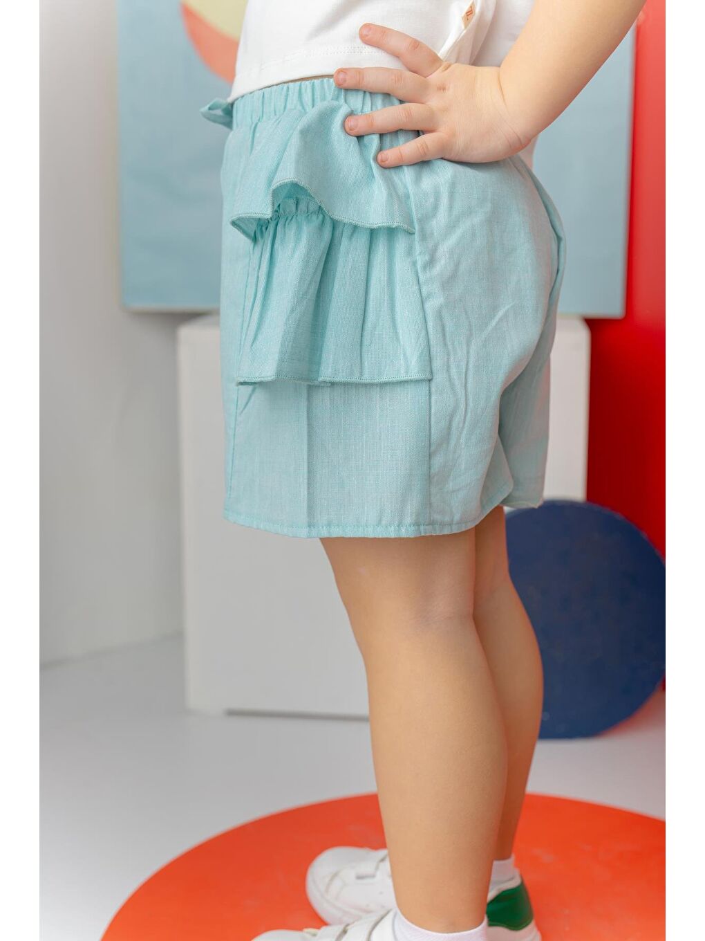 Yeşil Kız Çocuk Katlı Şort Etek - Mint-1