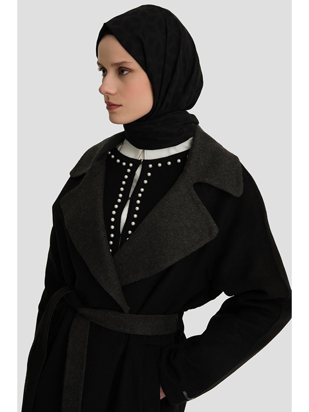 ARMİNE Erkek Yaka Handmade Manto 24K8110 Siyah - 2