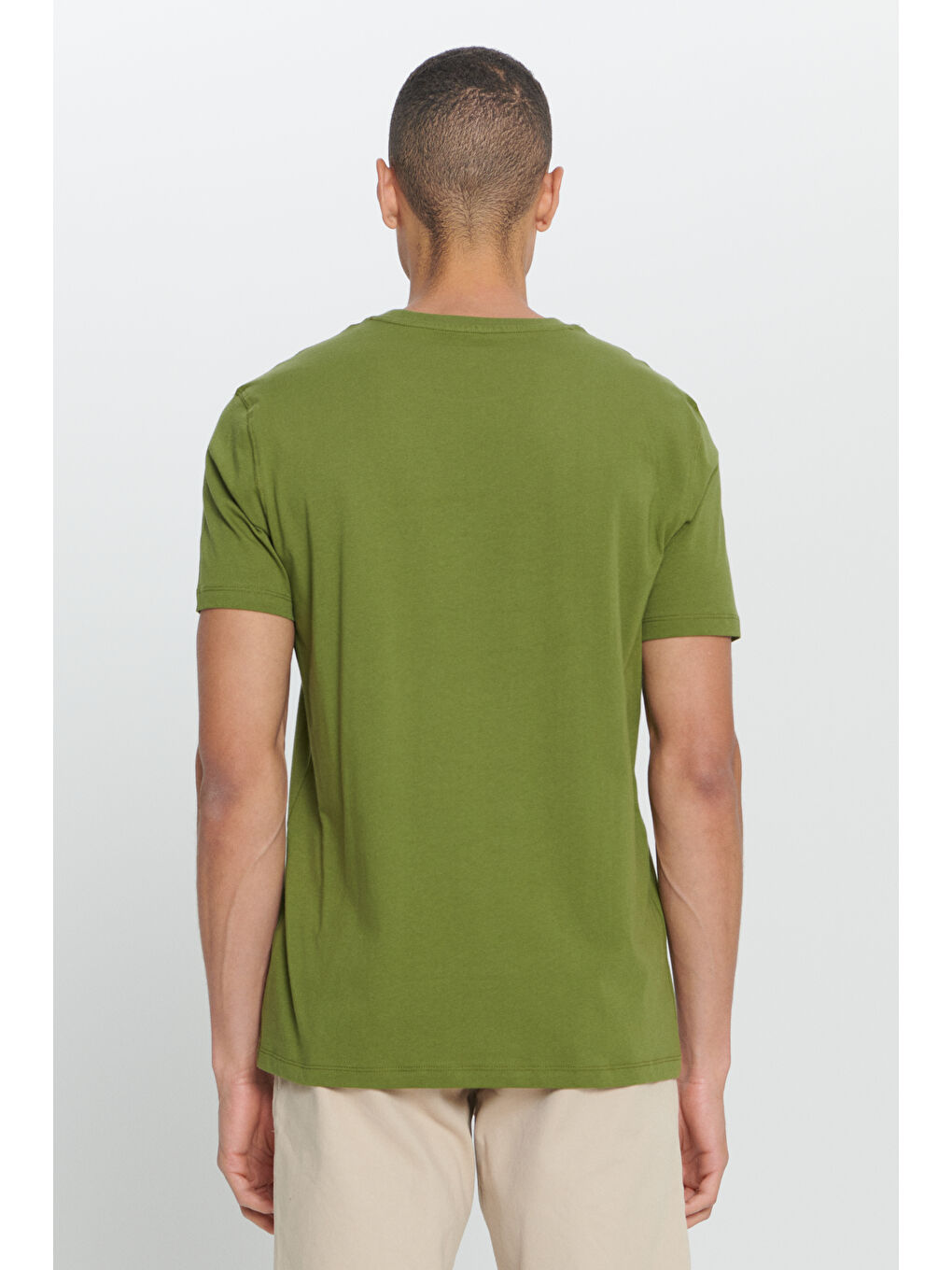 Erkek Haki Standart Fit Normal Kesim %100 Pamuk Baskılı Bisiklet Yaka Tişört-4