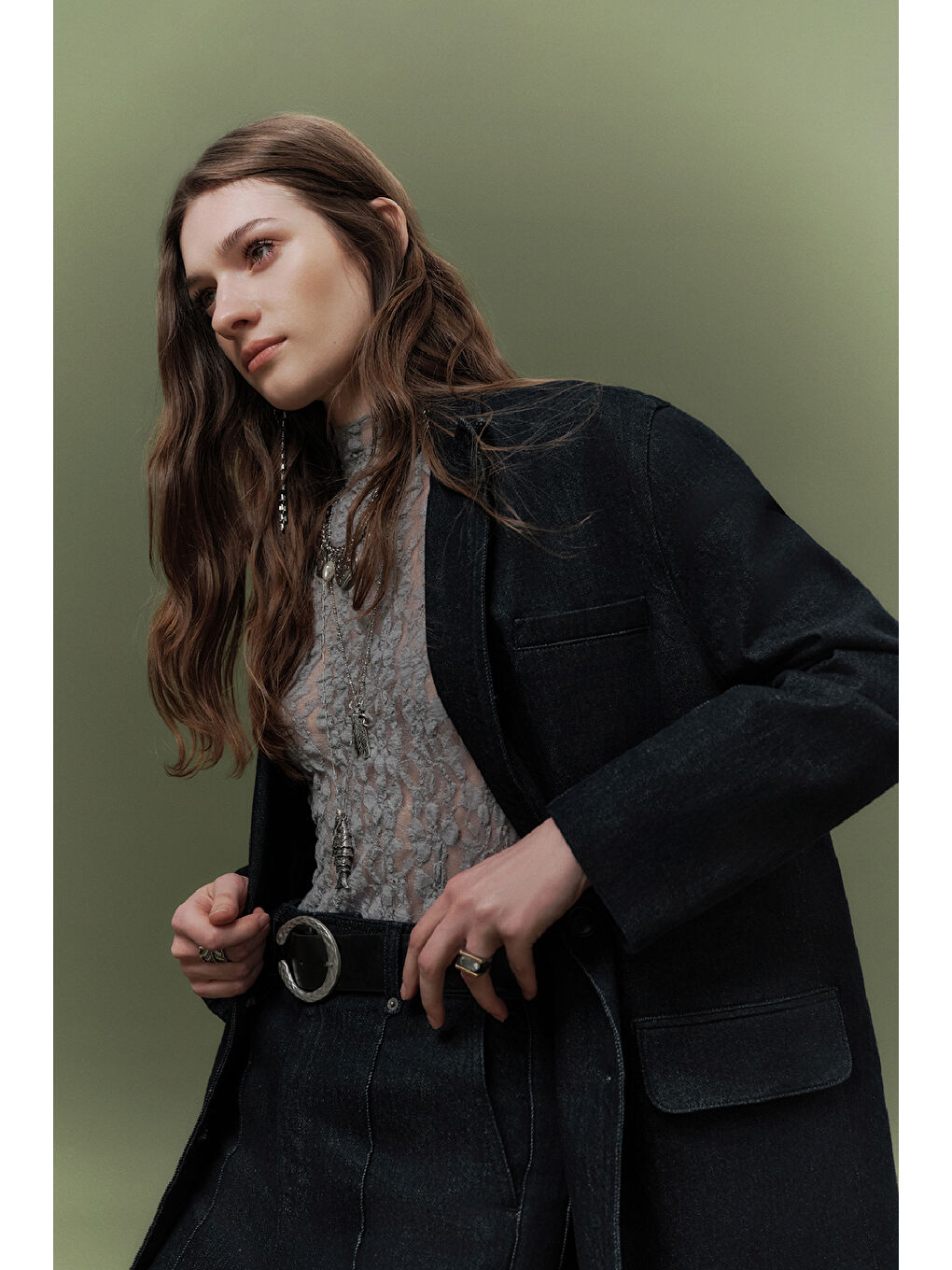 Denım Klasik Blazer Ceket Derin Mavi-1