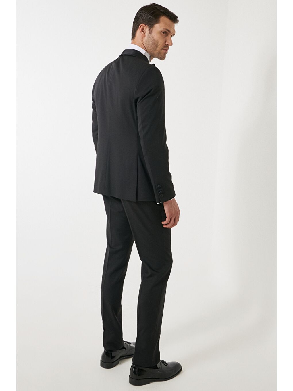 Erkek Siyah Ekstra Slim Fit Dar Kesim Şal Yaka Desenli Damatlık Smokin Takımı-7