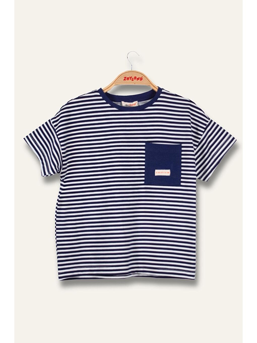 Erkek Çocuk Çizgili Çepli T-Shirt - Lacivert Çizgili