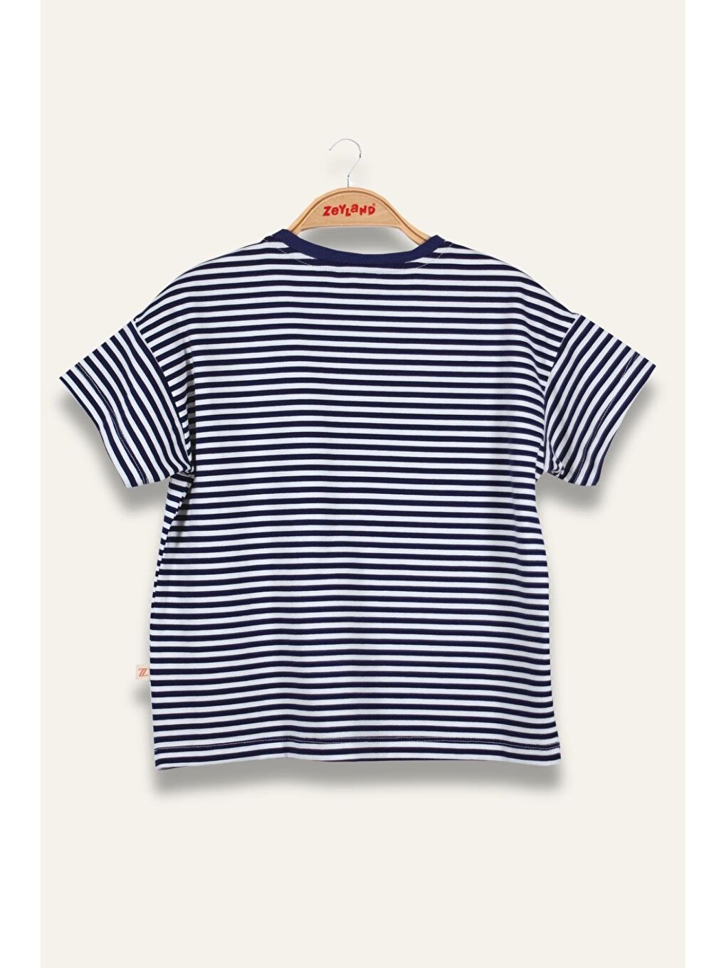 Erkek Çocuk Çizgili Çepli T-Shirt - Lacivert Çizgili-1