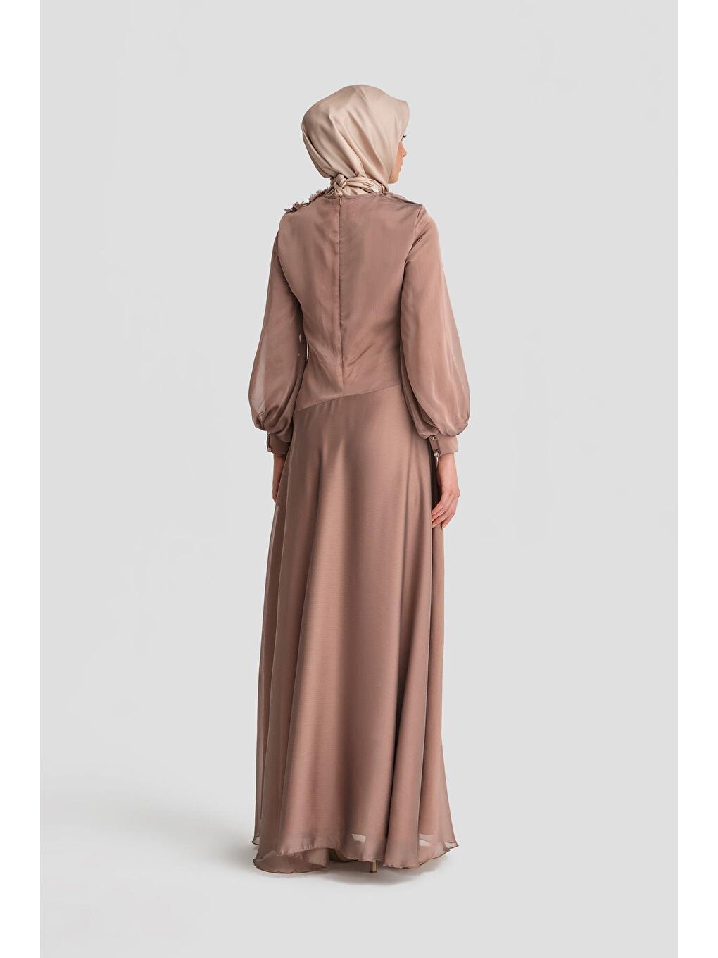 ARMİNE Bej Drapeli Ve İşlemeli Abiye Elbise 24K9914 Bronz - 5