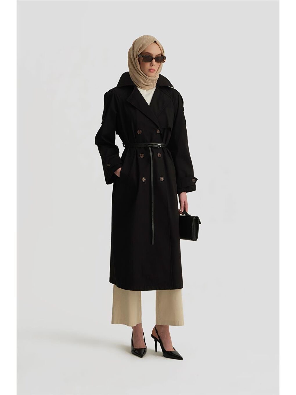 Kemerli Trençkot 25Y7813 Siyah