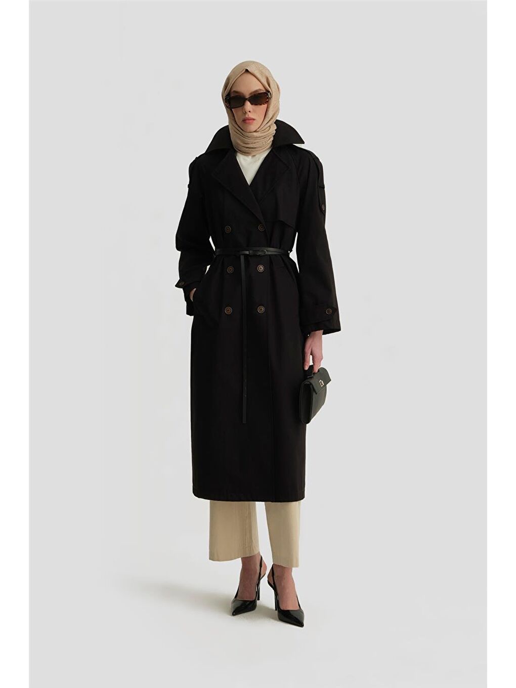 Kemerli Trençkot 25Y7813 Siyah-1