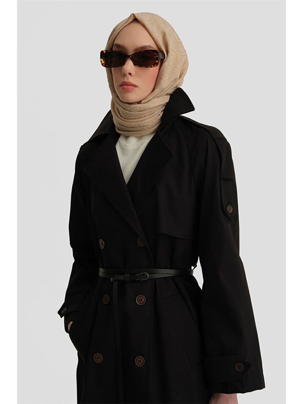 Kemerli Trençkot 25Y7813 Siyah-2