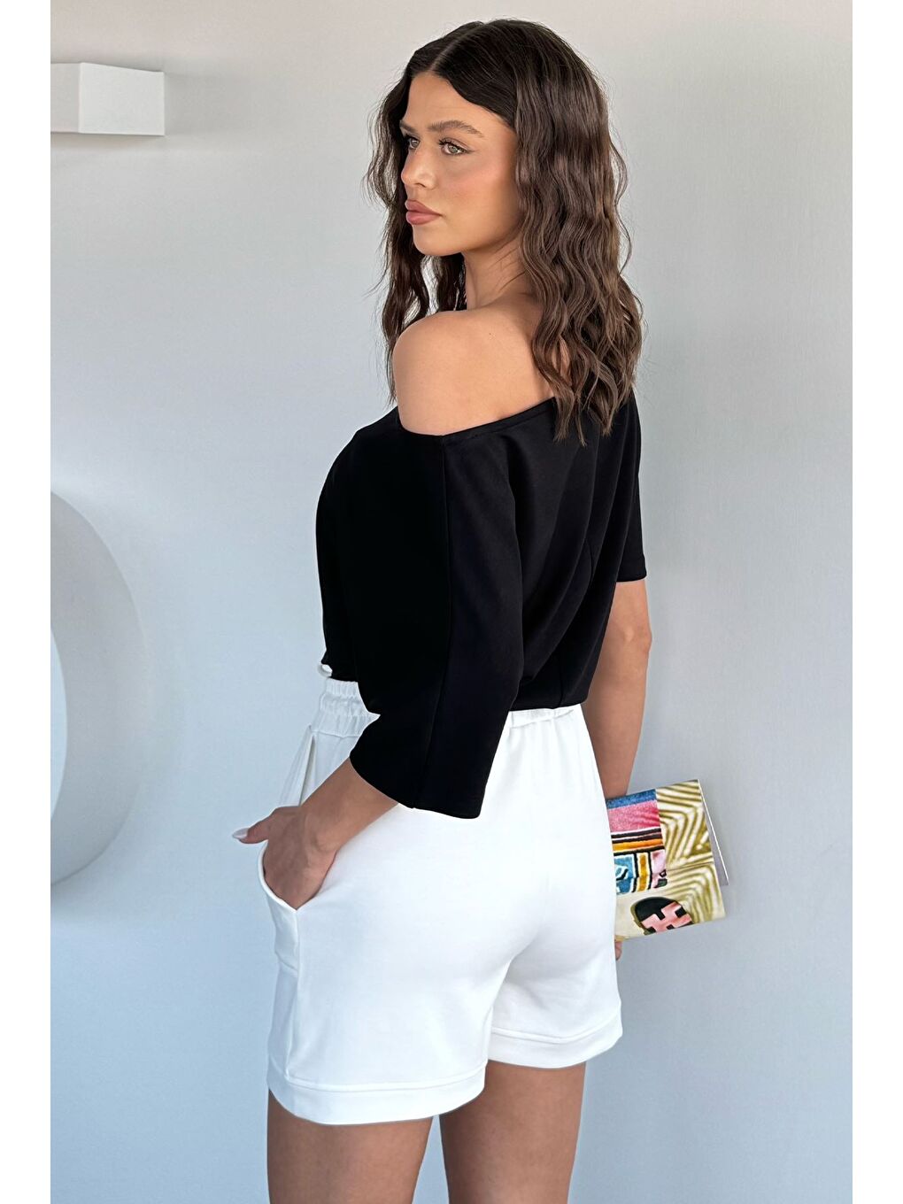 Ekru Kadın Bel Lastikli Modal Kumaş Şort-3