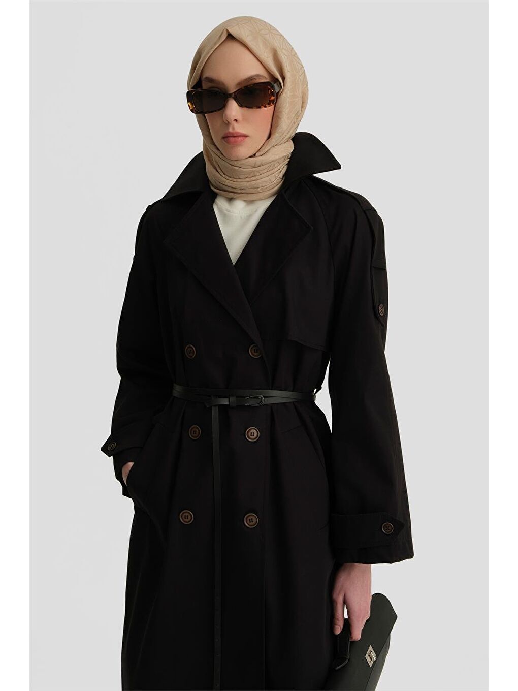 Kemerli Trençkot 25Y7813 Siyah-3