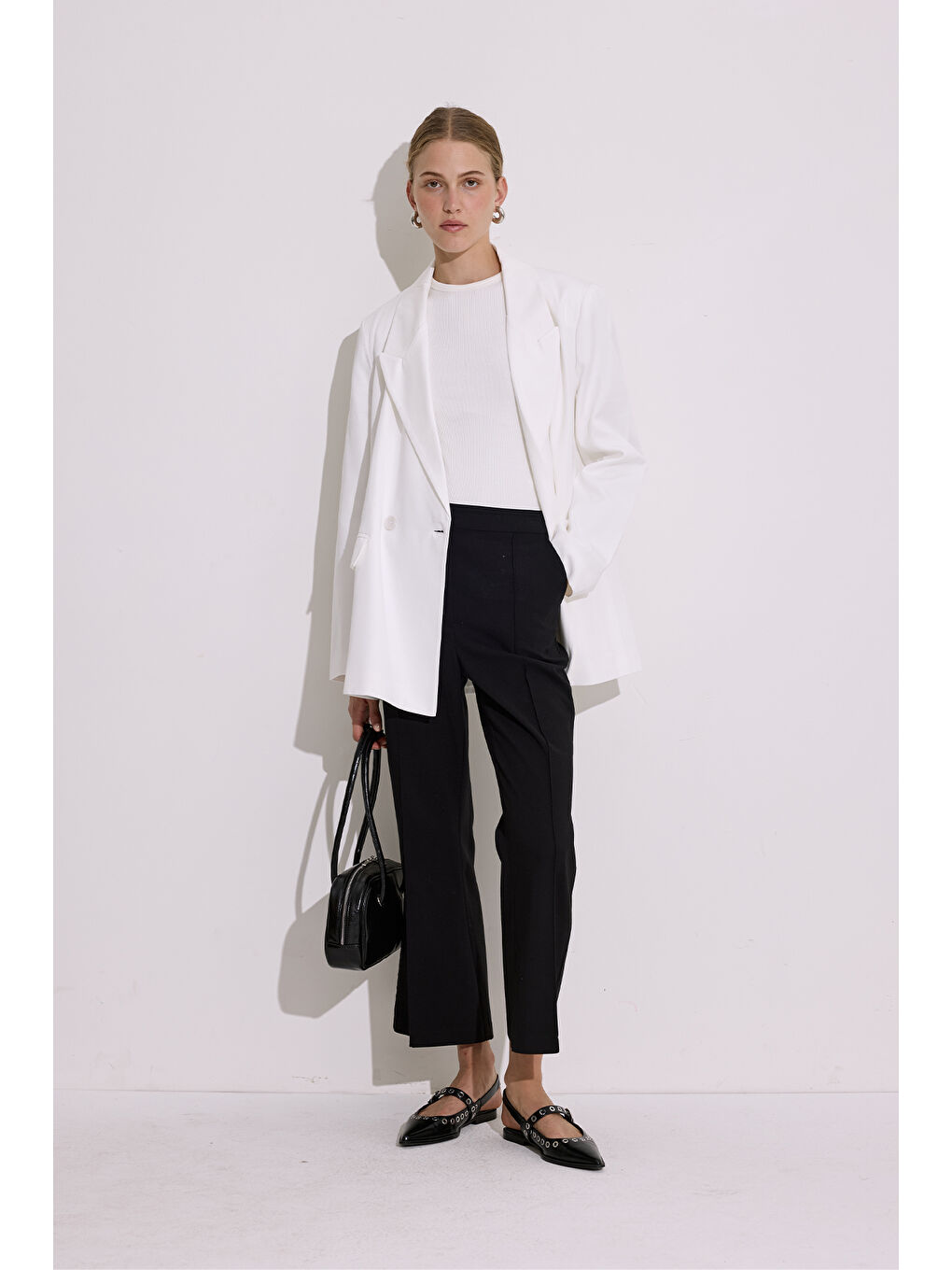 Doğal Kumaş Blazer Ceket Ekru