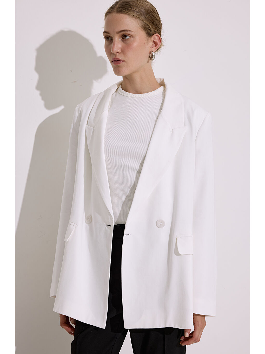 Doğal Kumaş Blazer Ceket Ekru-1