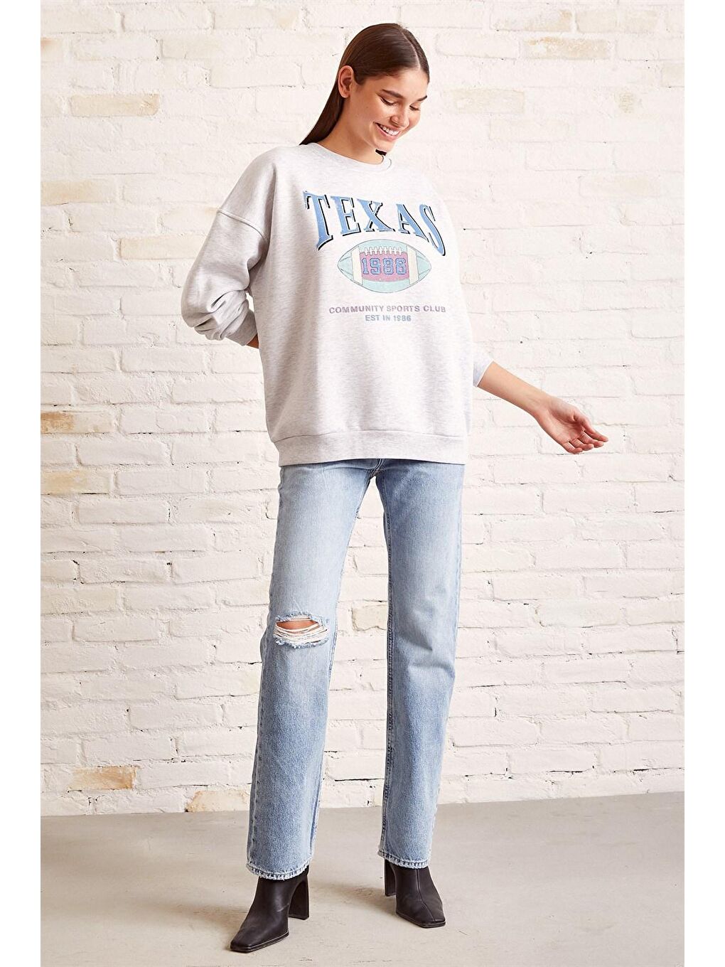 Gri Şardonlu Texas Sweatshirt