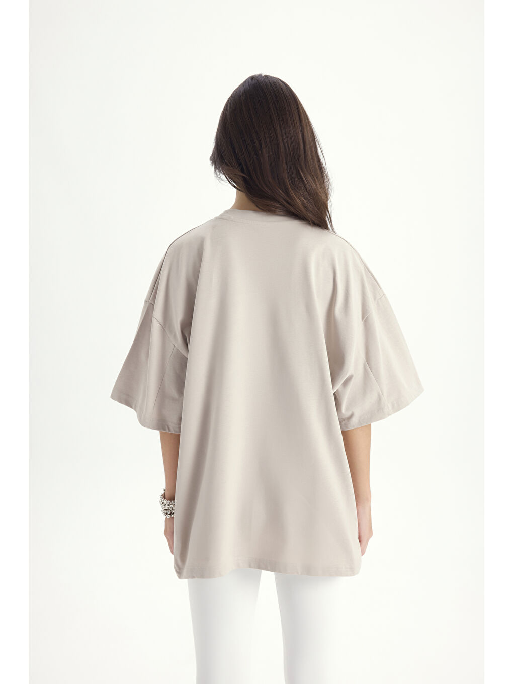 Bej Panthera Oversize Taş T-Shirt-4