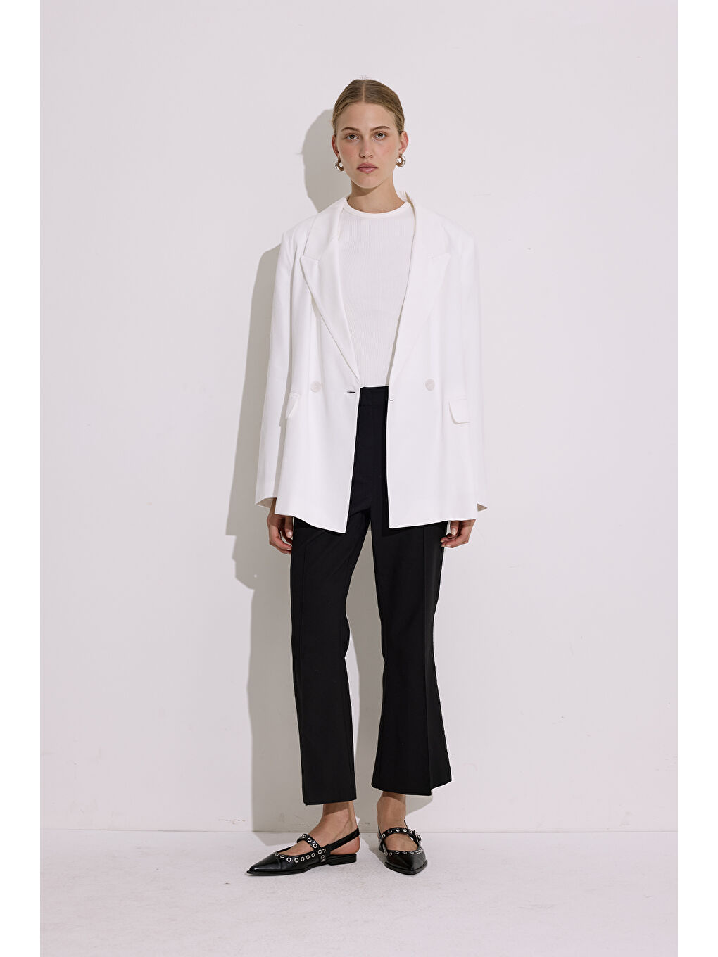 Doğal Kumaş Blazer Ceket Ekru-3