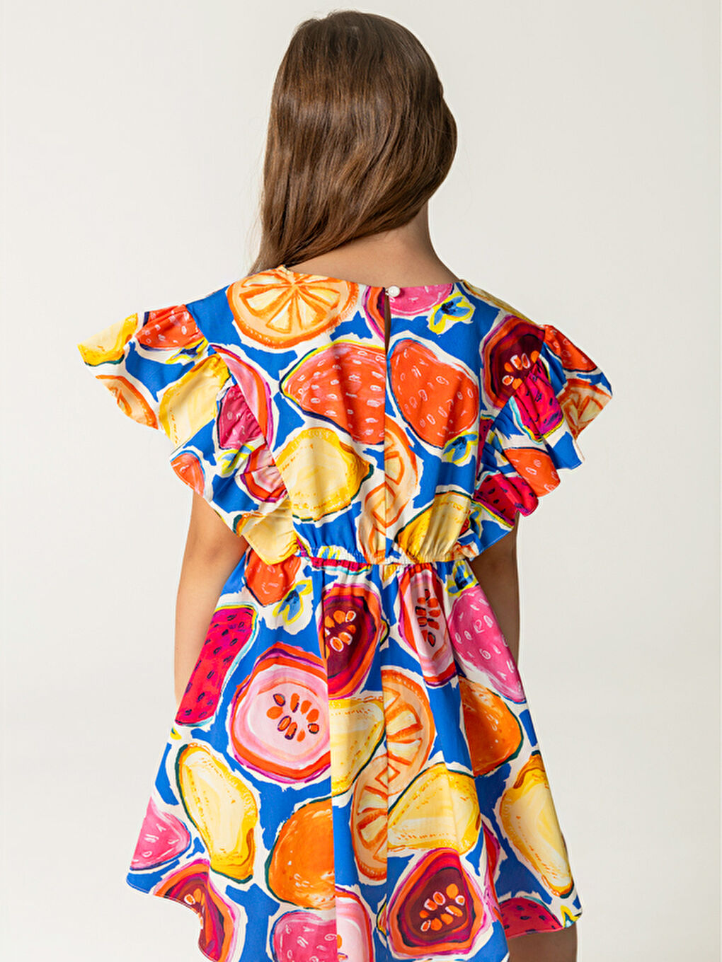 Karışık Desenli Pamuklu Beli Lastikli Kız Çocuk Elbise-1