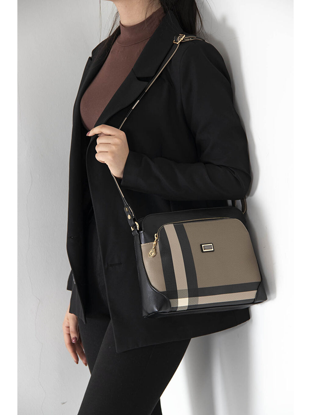 Kahverengi Kadın Çapraz Çanta 364-34602 SILVER POLO ÇAPRAZ BAYAN ÇANTASI MK80 KAHVE-MAT SİYAH-3