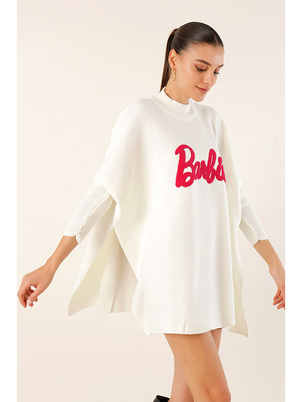 15783 Yırtmaçlı Panço Kazak - B.Beyaz