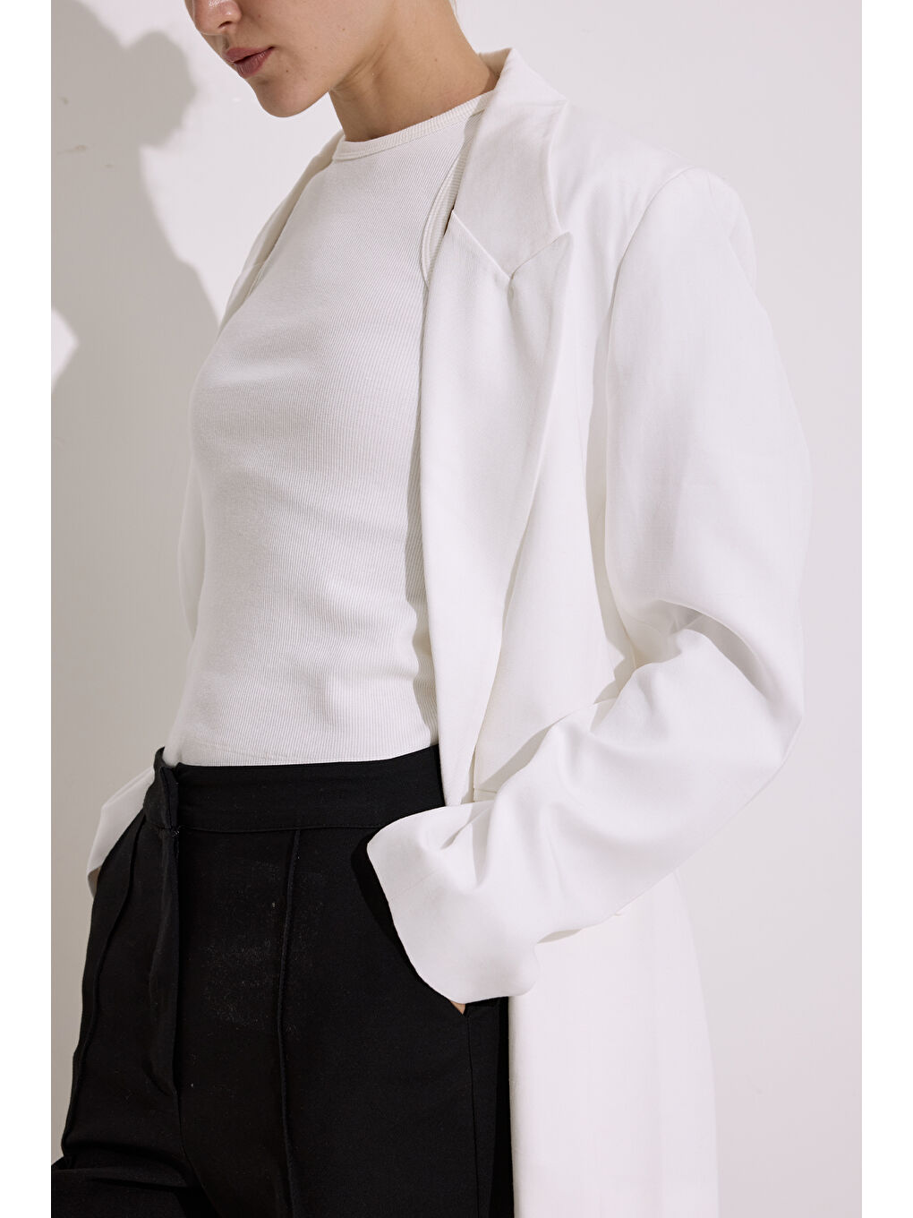 Doğal Kumaş Blazer Ceket Ekru-4