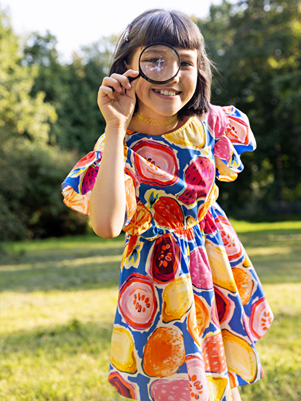 Karışık Desenli Pamuklu Beli Lastikli Kız Çocuk Elbise-3