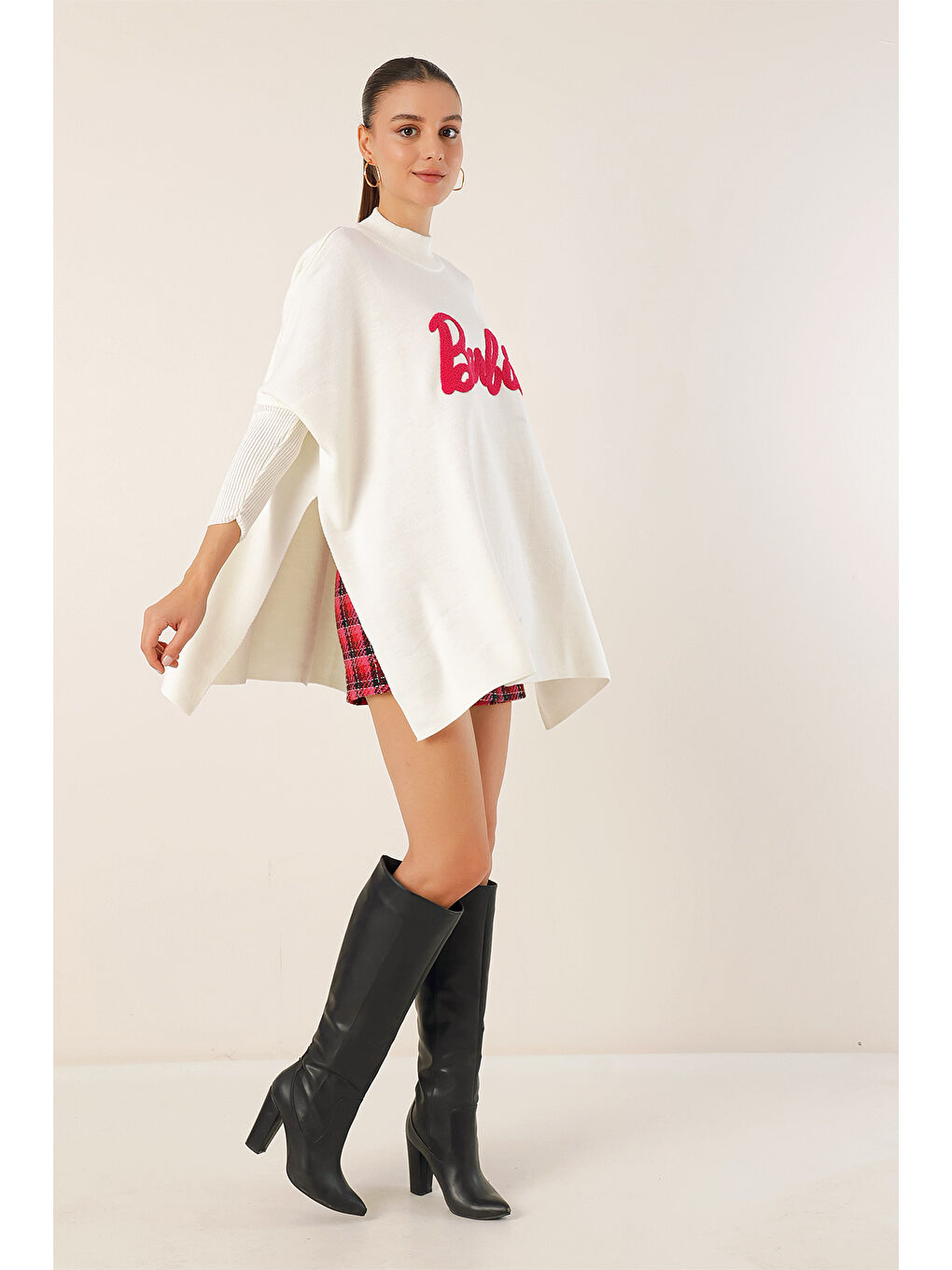 15783 Yırtmaçlı Panço Kazak - B.Beyaz-1