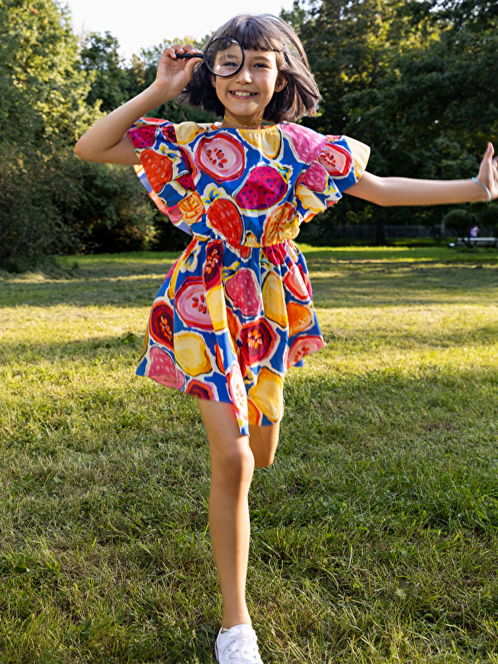 Karışık Desenli Pamuklu Beli Lastikli Kız Çocuk Elbise-4