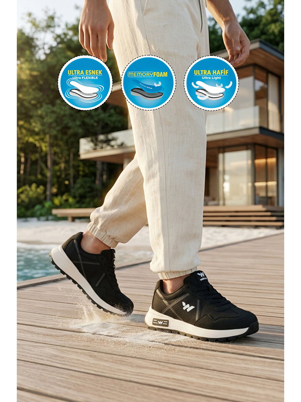 Siyah Hafızalı Taban Hafif Esnek Unisex Spor Ayakkabı Muveon M-2