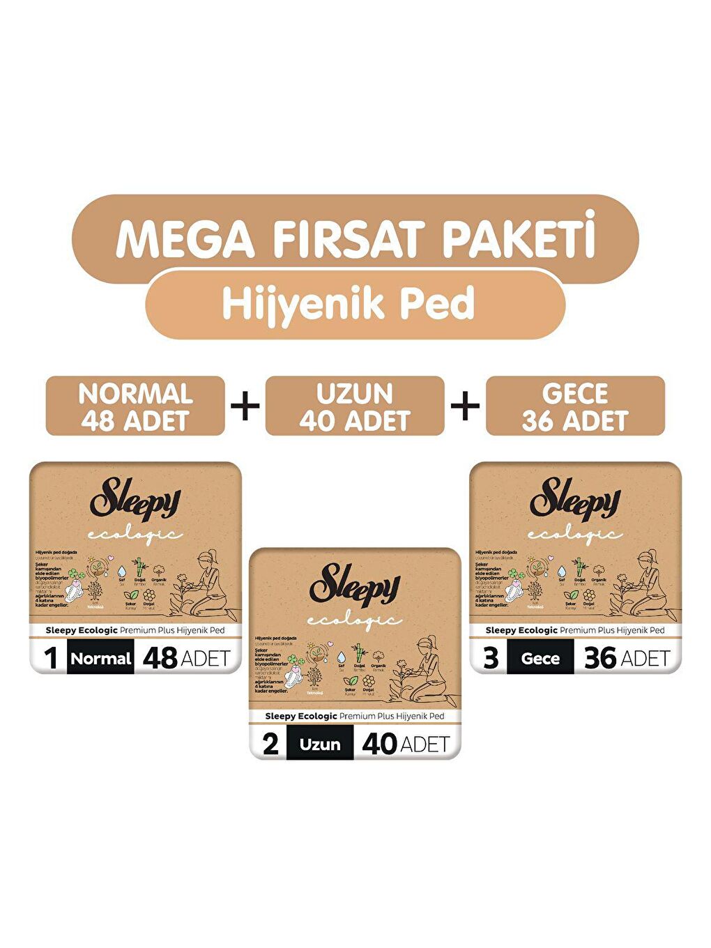 Sleepy Beyaz Ecologic Premium Plus Hijyenik Ped 124 Adet Ped Mega Fırsat Paketi