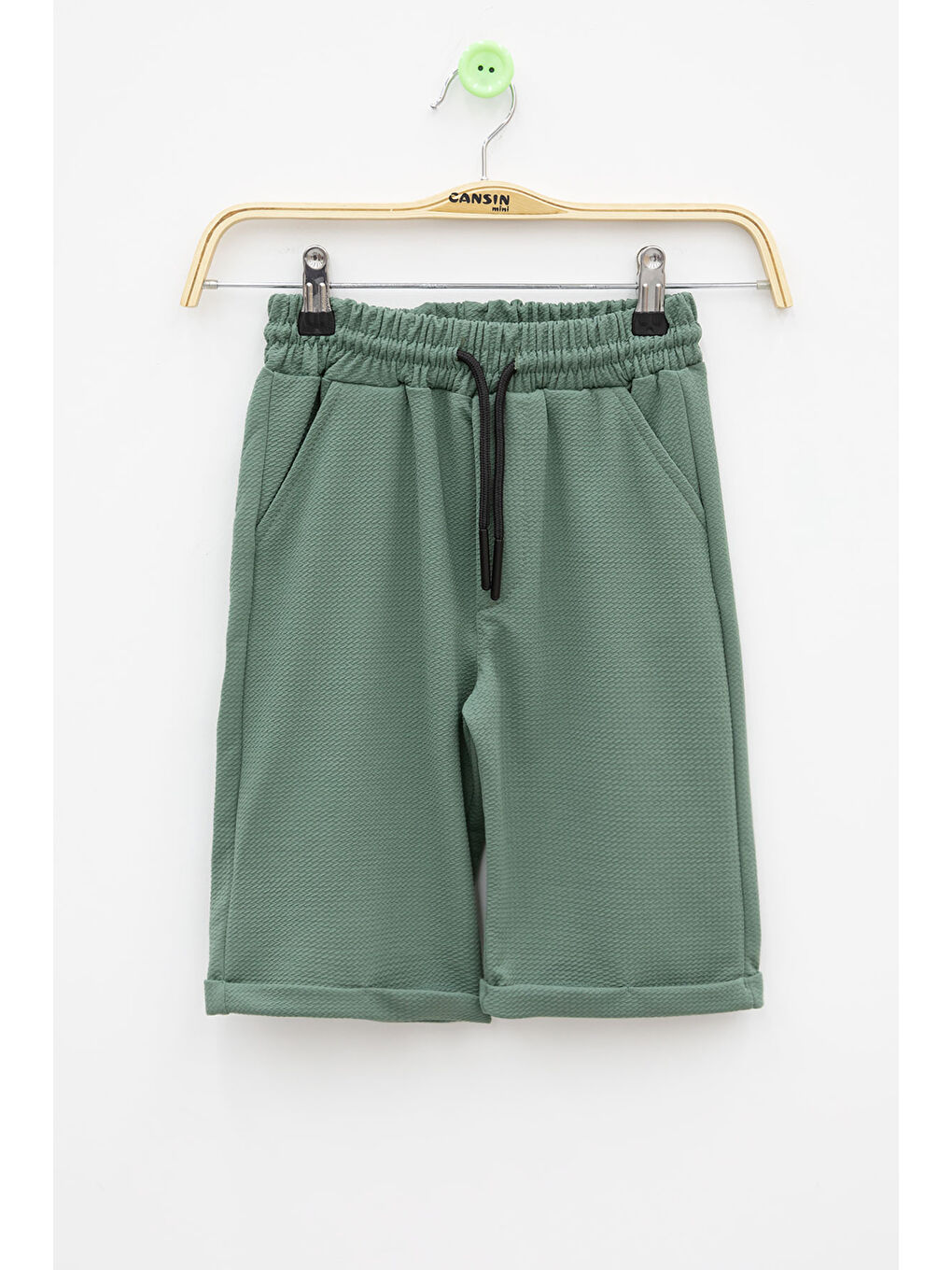 Yeşil Beli Lastikli Ponpon Kumaş Basic Erkek Çocuk Şort 21167