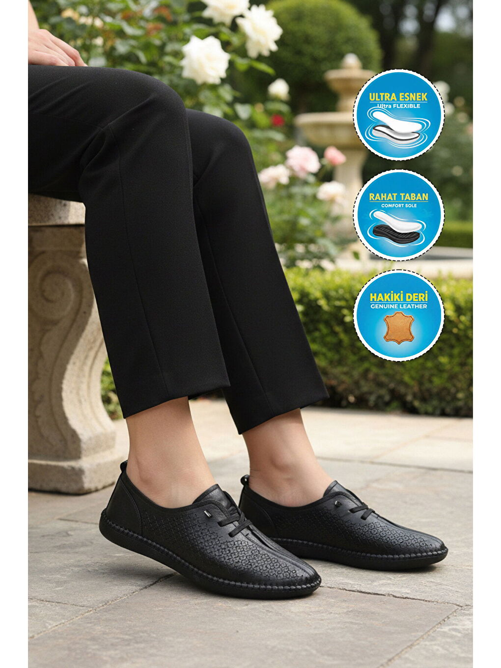 Siyah Hakiki Deri Anatomik Kadın Casual Ayakkabı Premium 04034 Z-2