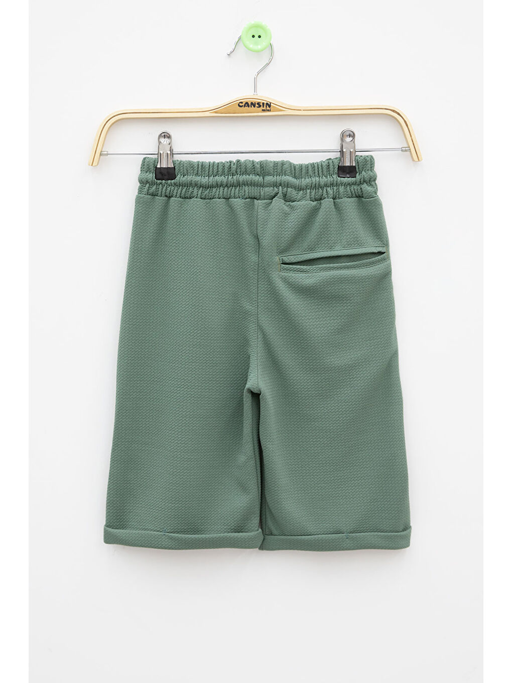 Yeşil Beli Lastikli Ponpon Kumaş Basic Erkek Çocuk Şort 21167-2