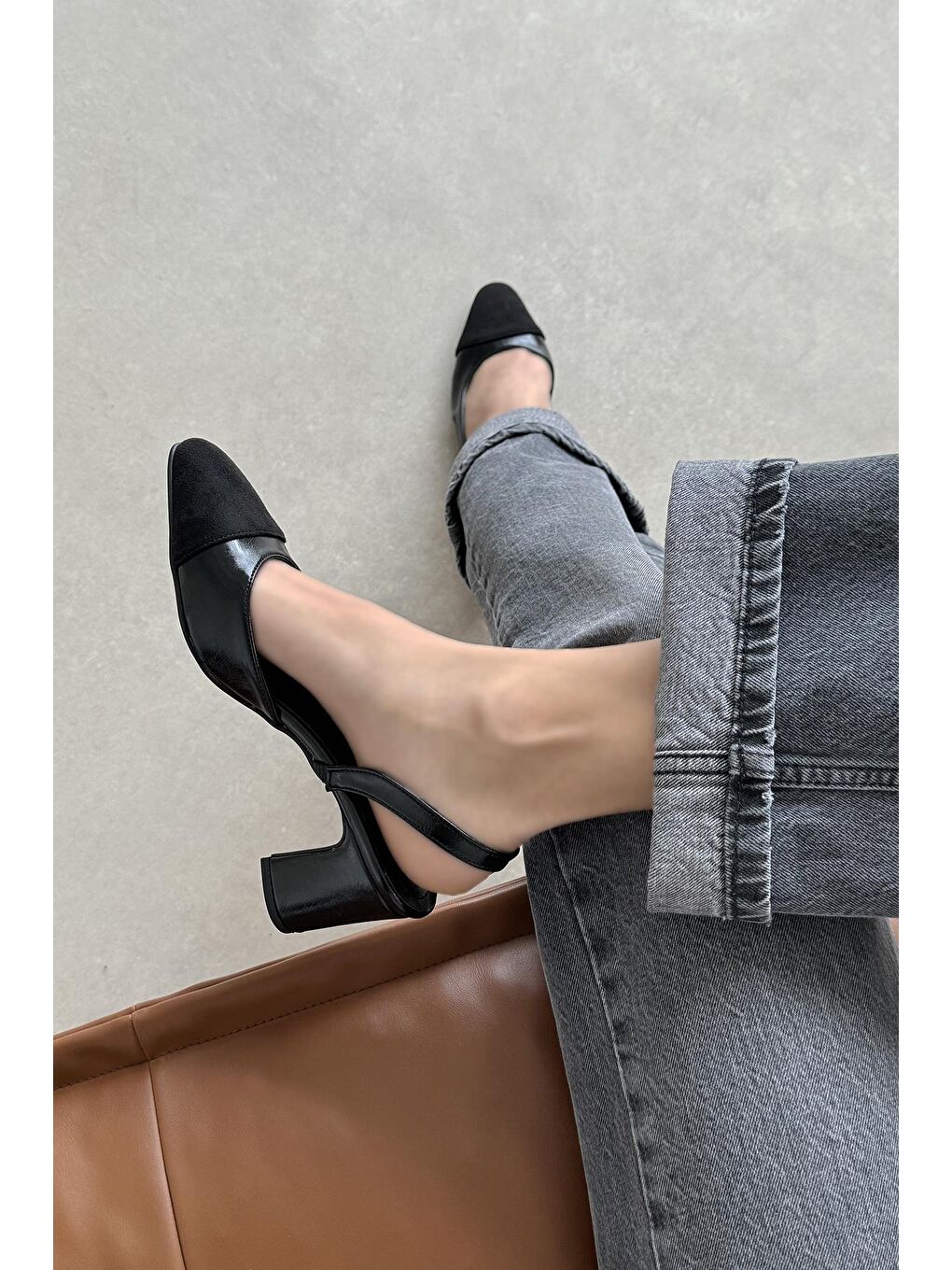 Paris Kadın Kırışık Deri Topuklu Ayakkabı Siyah-1