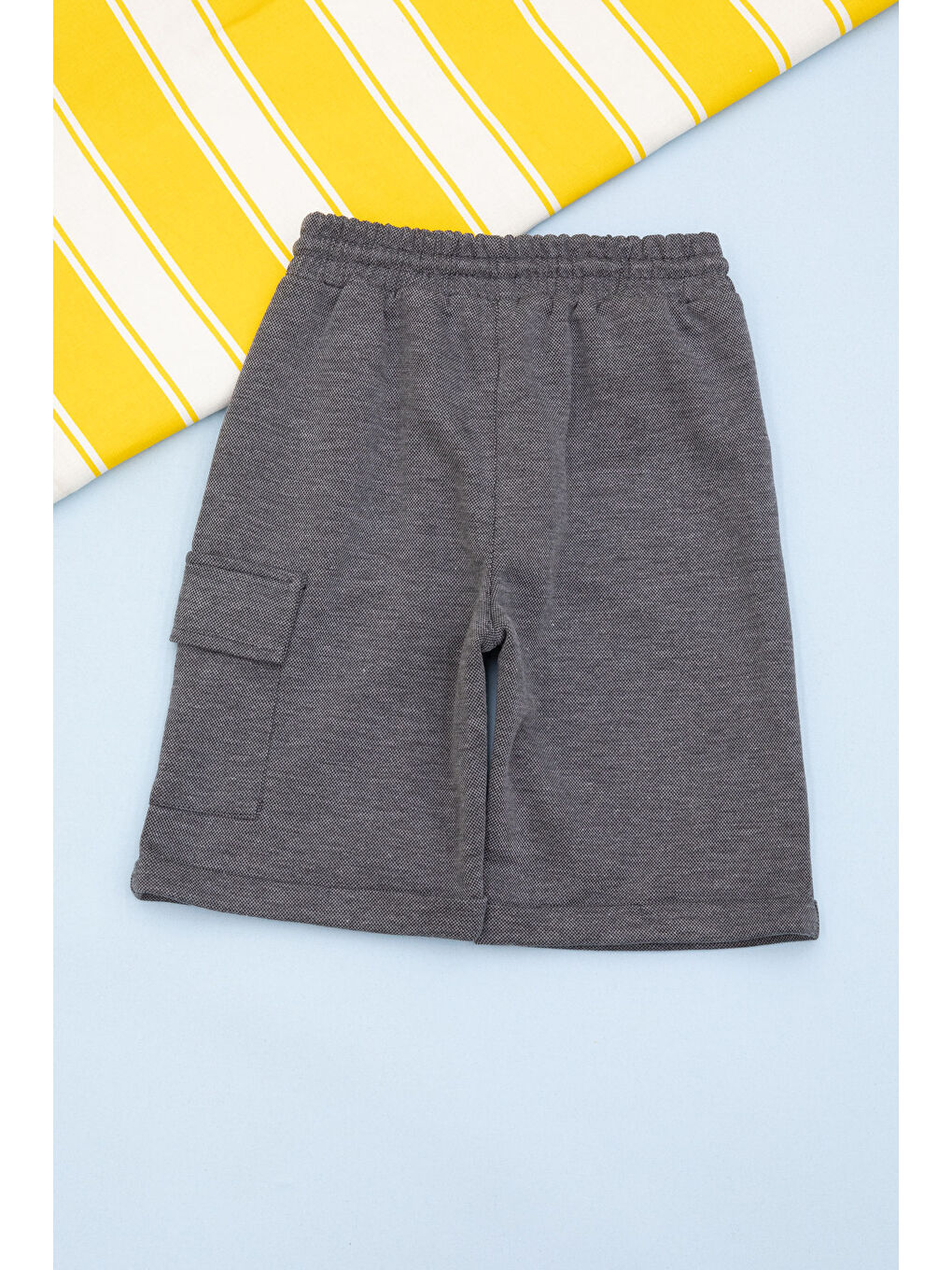 Antrasit Beli Lastikli Jogger Kumaş Tek Kargo Cepli Erkek Çocuk Şort 21155-2