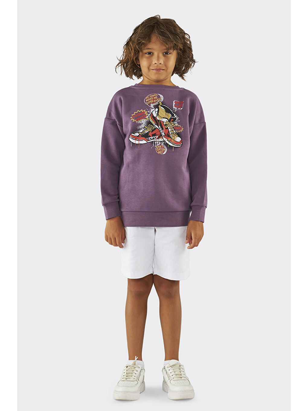 Mor Erkek Çocuk Baskılı Sweatshirt-1