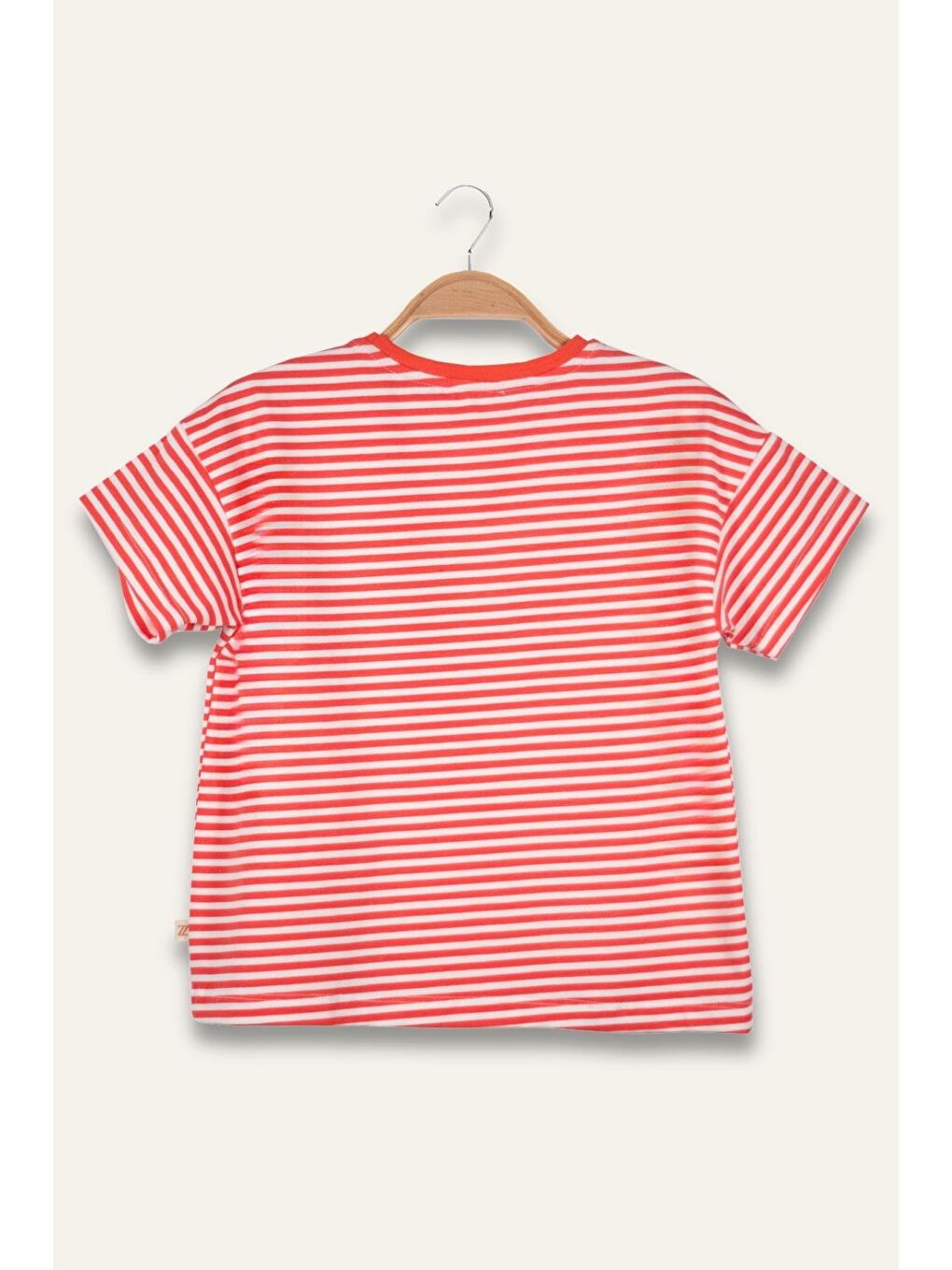 Kırmızı Erkek Çocuk Çizgili Çepli T-Shirt - Coral Çizgili-1