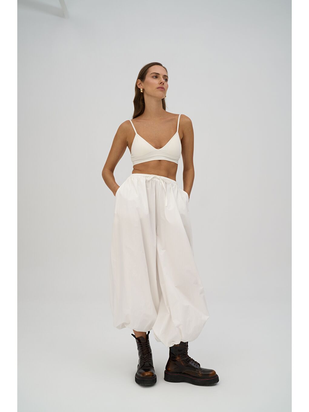 Velora Ekru Poplin Şalvar Pantolon-1